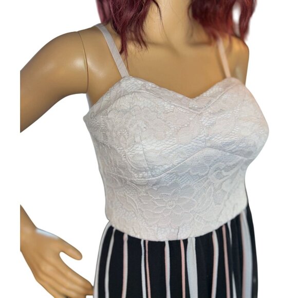 as u wish Mixed Media Wide Leg Jumpsuit in Lace & Stripes - Picture 5 of 10